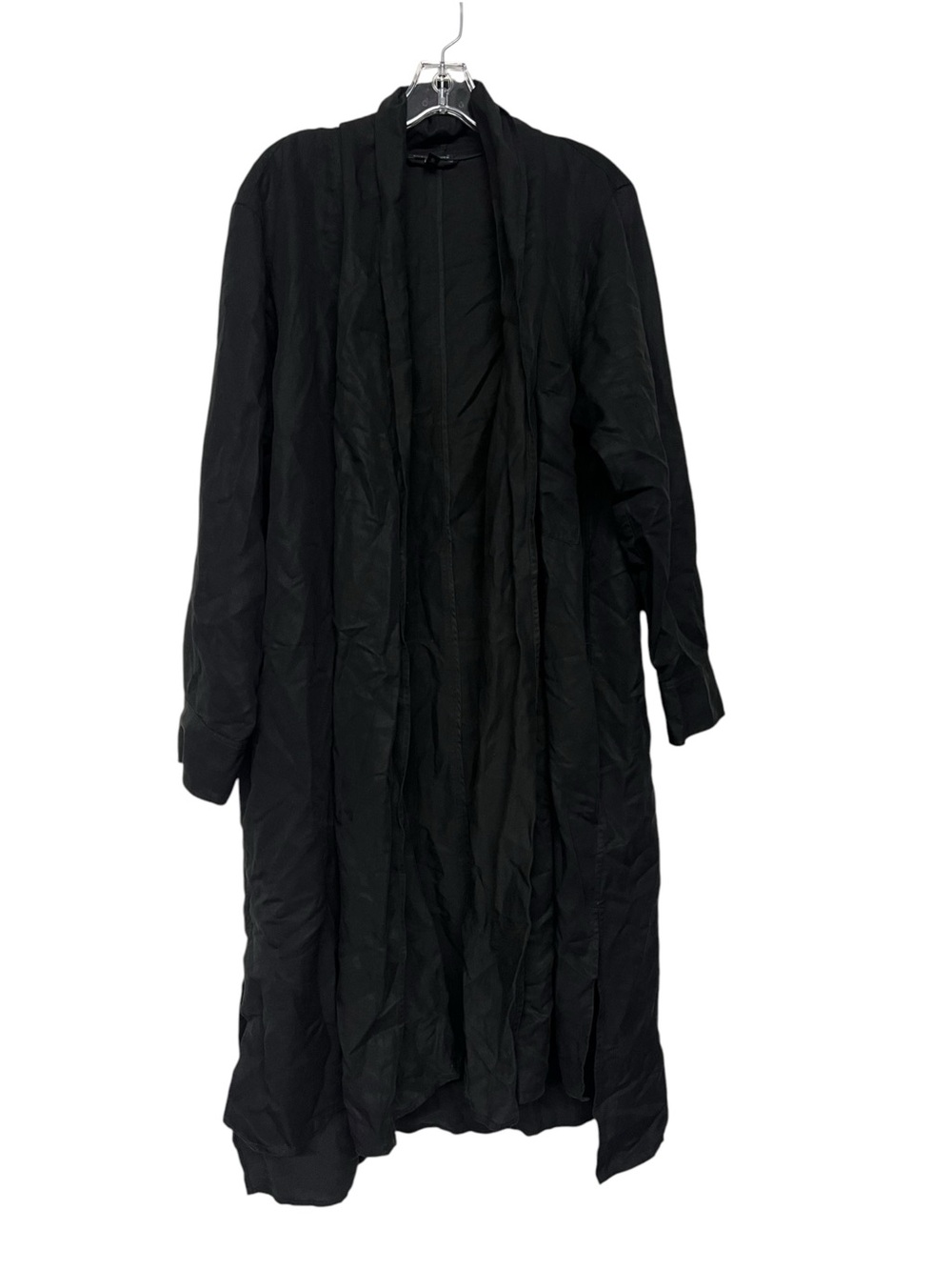 Eileen Fisher Tencel Lyocell Linen Black Long Open-Front Women's Coat Cardigan